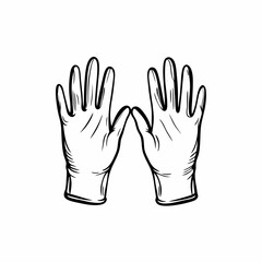 Obraz premium Black and white illustration of disposable gloves, vector image designed for health safety visuals, medical posters, or pharmacy packaging. Concept: hygiene infographics, healthcare branding, medical 
