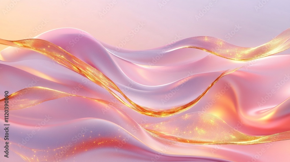 Poster dynamic flowing waves of colorful fabric abstract art digital creation soft lighting close-up fluid 