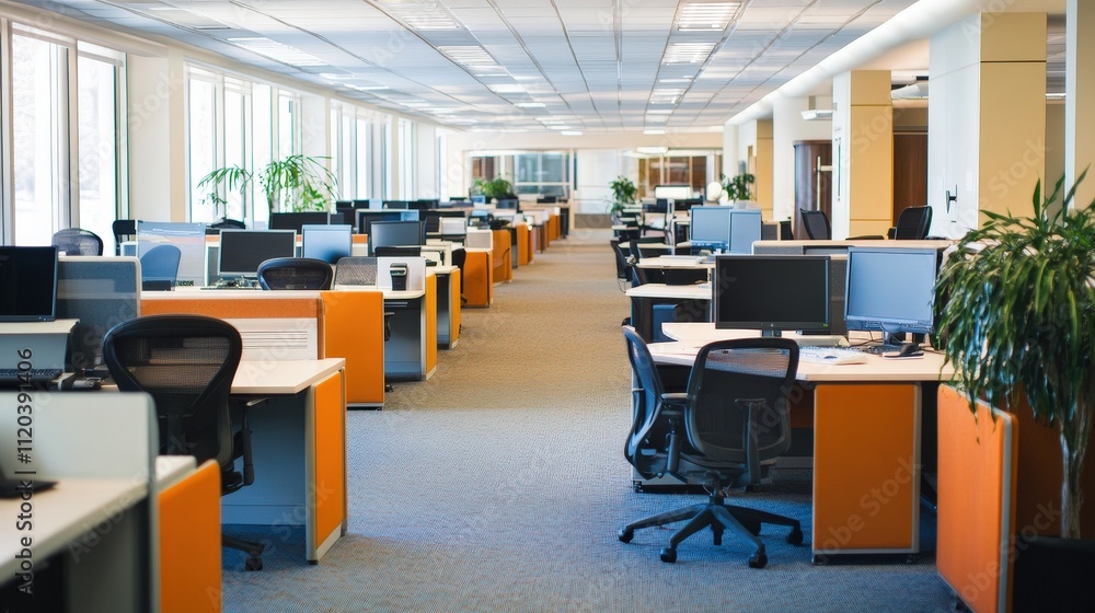 Poster the office is designed for flexibility, with movable desks and partition walls that allow employees 