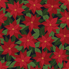 Vector red Christmas poinsettia seamless pattern background. Ideal for Christmas gifts and decorations. Perfect for fabric, wallpaper, wrapping, scrapbooking and stationery. Surface pattern design.