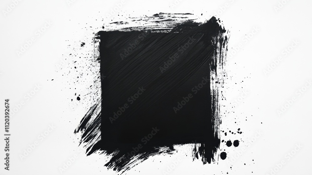 Poster abstract black paint stroke on white canvas artistic creation minimalist style studio environment cl
