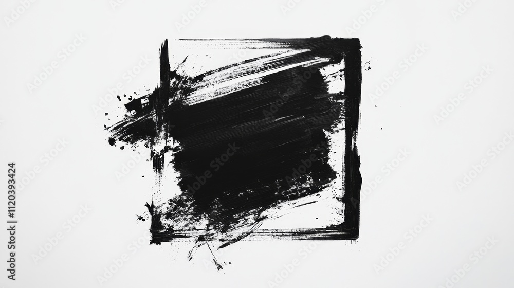Poster dynamic black brushstroke art contemporary studio abstract artwork minimalistic setting close-up vie
