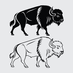  buffalo. silhouette vector art and illustration