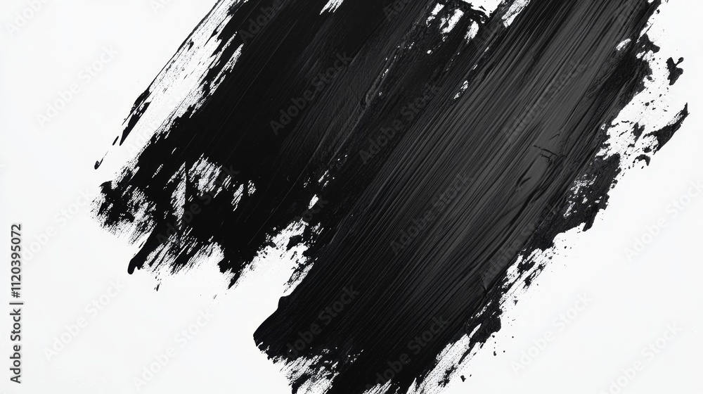 Poster dynamic black brush strokes on white canvas artistic expression studio setting abstract composition 