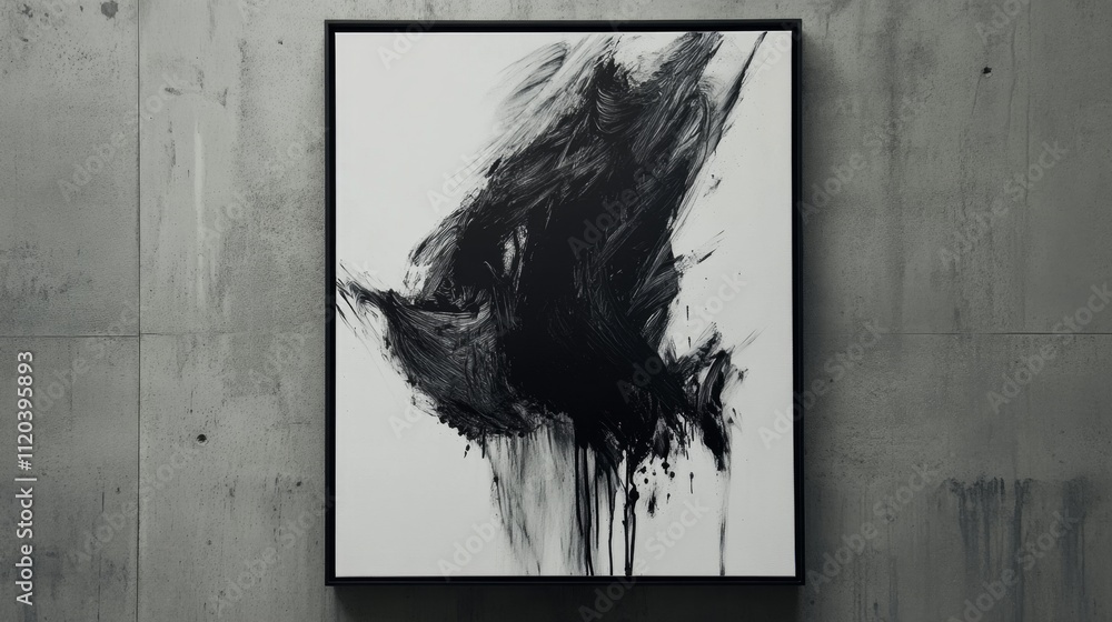Poster dynamic black abstract art modern gallery art piece minimalistic environment eye-level view expressi