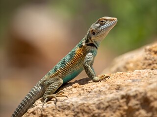 Obraz premium Close-Up of Colorful Lizard on Rock