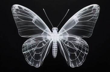 The X-ray image of a white butterfly against a black background