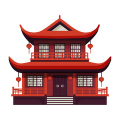 chinese red house in flat style isolated on transparent background vector illustration