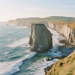 A magnificent coastal view showcasing cliffs and blue water.