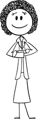 Smiling black woman or African ethnicity businesswoman, vector cartoon stick figure or character illustration.