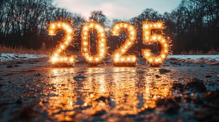Feliz año 2025, cartel anunciando el nuevo año que comienza.