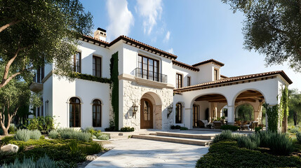 Fototapeta premium Traditional Spanish Finca with Olive Grove and Mountain Views, Luxury Mallorca Country Estate