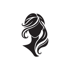 Elegant Women Hair Silhouette Vector Icon - Stylish Hairstyle Design