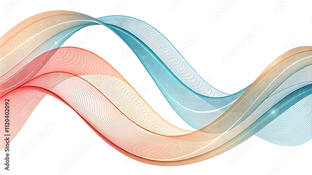 Poster abstract zig-zag gradient hues background with delicate waves layered paper cut shapes visual style