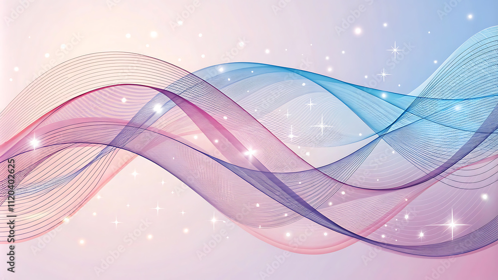 Poster abstract zig-zag gradient hues background with delicate waves layered paper cut shapes visual style