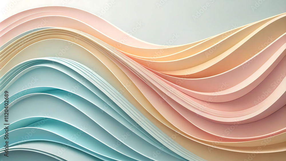 Poster abstract zig-zag gradient hues background with delicate waves layered paper cut shapes visual style