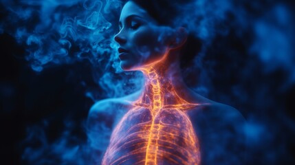 Fototapeta premium Diseño sobre lo dañino de la nicotina del tabaco afectando las vías respiratorias.