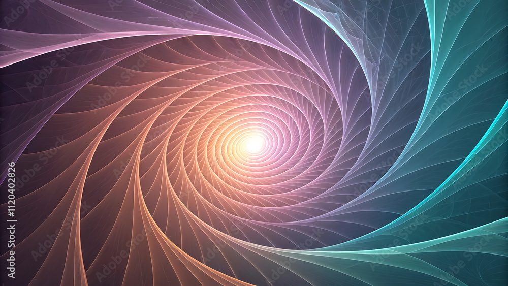Poster abstract zig-zag gradient hues background with delicate waves layered paper cut shapes visual style
