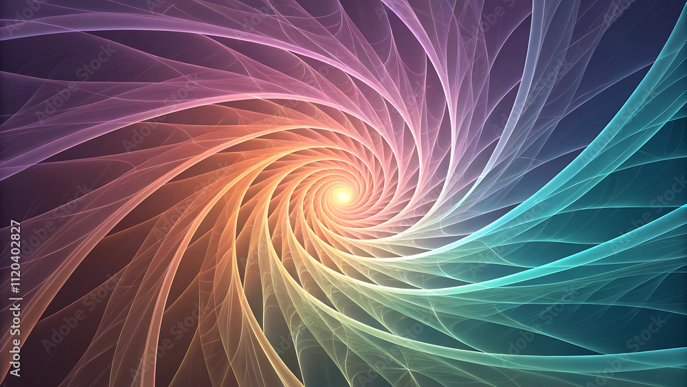 Poster abstract zig-zag gradient hues background with delicate waves layered paper cut shapes visual style