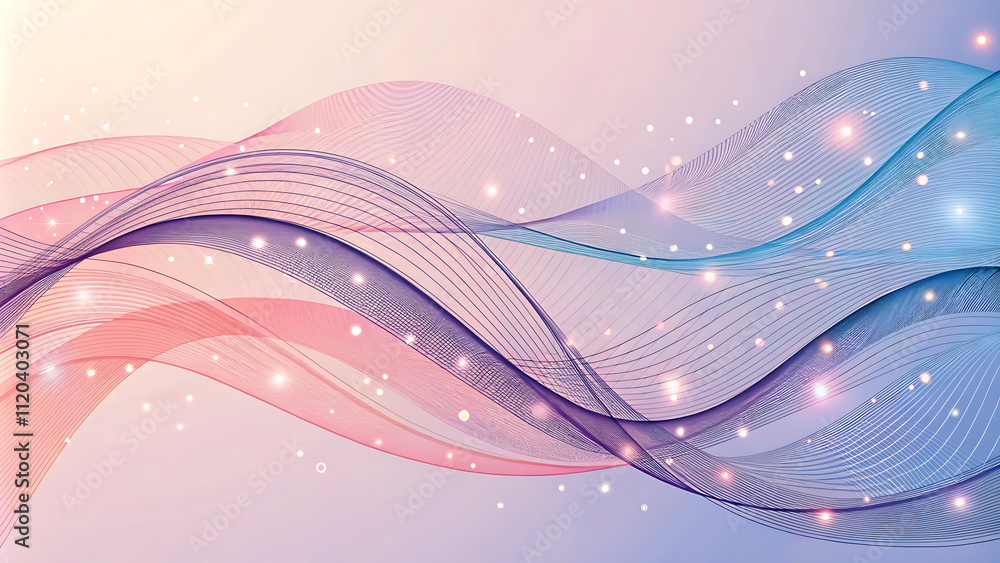 Poster abstract zig-zag gradient hues background with delicate waves layered paper cut shapes visual style