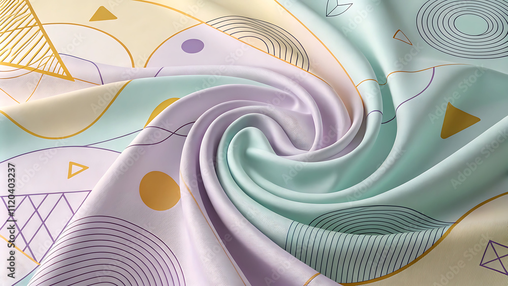 Poster abstract zig-zag gradient hues background with delicate waves layered paper cut shapes visual style