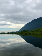 Mountain reflection on lake 