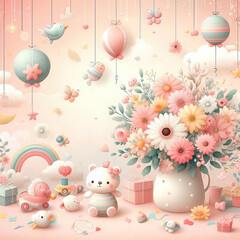 cute baby romantic background, vector illustration, children illustration for print