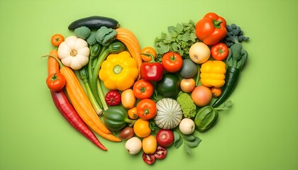 Heart-Shaped Colorful Vegetables on Green A Fresh Healthy Display