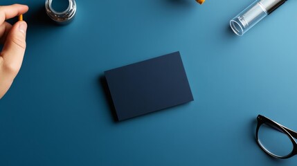 Blank Business Card on Desk with Coding and Scientific Instruments. Generative AI