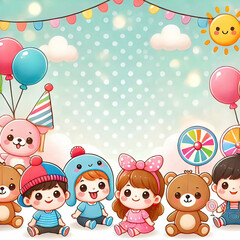 Fototapeta premium cute baby romantic background, vector illustration, children illustration for print