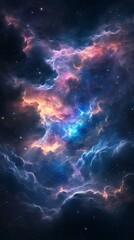 Obraz premium Ethereal Nebula with Soft Blue and Fiery Tones - made with Generative AI