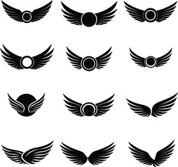 wing icon vector set isolated, wing s and circle logo templates.