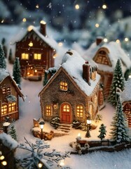  winter and tiny houses illuminated roads under the snow
