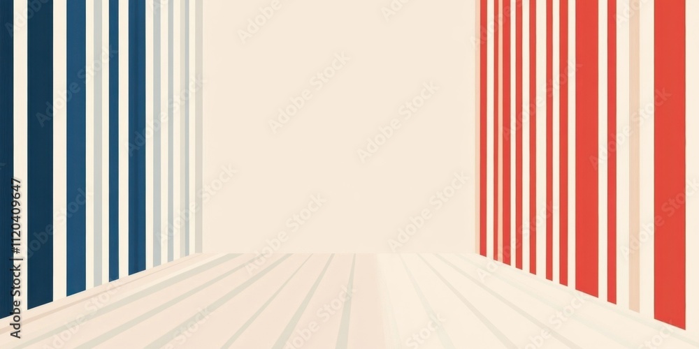 Poster minimalist background with red and blue stripes on a white background space for text generative ai