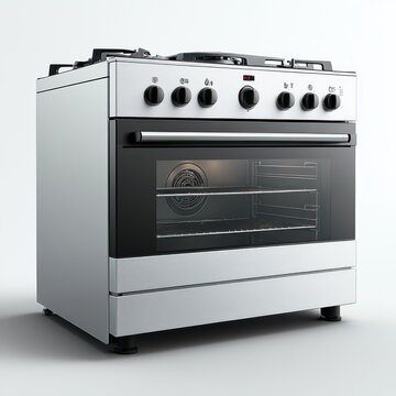 A modern stainless steel gas range with an oven and multiple knobs for temperature control.
