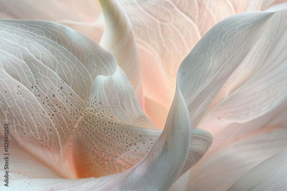 Poster delicate close-up of a creamy white flower petal showcasing soft curves and intricate textures in ge
