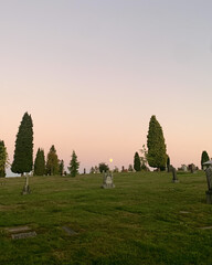 Sunset in a cemetery 