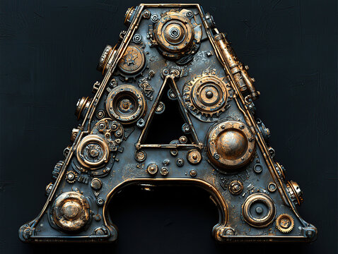 steampunk font, letters, alphabet, vintage, mechanical, gears, cogwheels, brass, metal, industrial, Victorian, retro, futuristic, ornate, typography, rusty, clockwork, pipes, rivets, engraved, distres