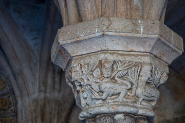 capital with lions, Chapter house, 12th century,, Monastery of Santa María de Carracedo, Carracedo del Monasterio, El Bierzo region, Castile and Leon, Spain