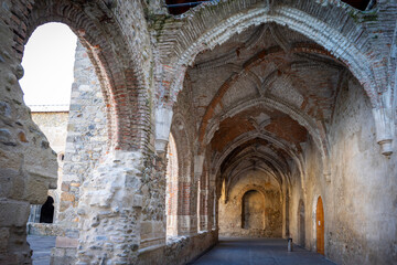Obraz premium Cloister , Monastery of Santa María de Carracedo, 10th century, Carracedo del Monasterio, El Bierzo region, Castile and Leon, Spain