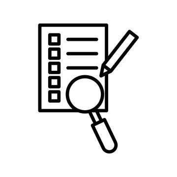 checklist, magnifying glass, pen, black outline clip art preview