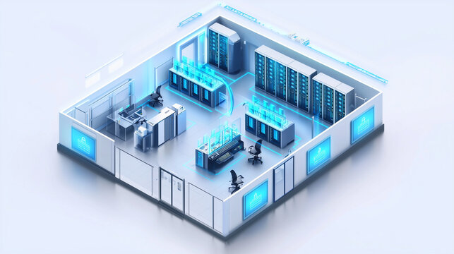 A floor plan highlighting security features and access points in a data center