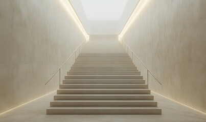 Minimalist Futuristic Staircase in Luxury Space - Sleek White-Lit Corridor