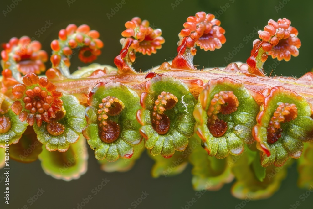 Poster Close-up view of vibrant green fern leaf displaying intricate patterns and textures in natural habitat during daylight hours