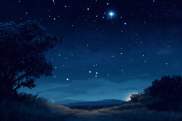 A clear, starry sky with one particularly bright star, symbolizing a lost loved one's presence and legacy