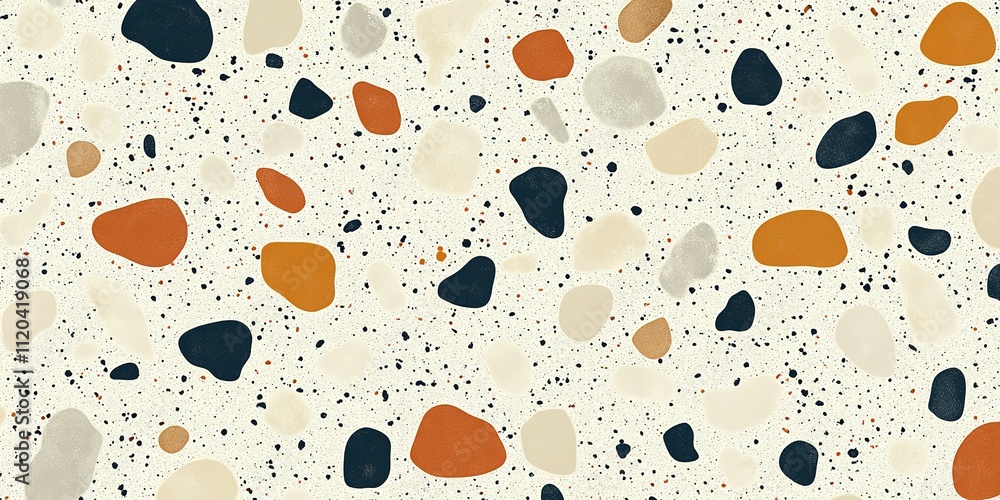 Poster colorful terrazzo pattern showcasing various shaped stones on a light background in a modern design 