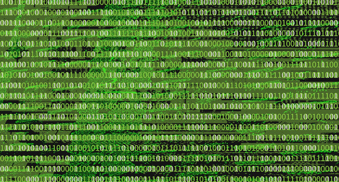 abstract illustration binary computer code screen green black technology background