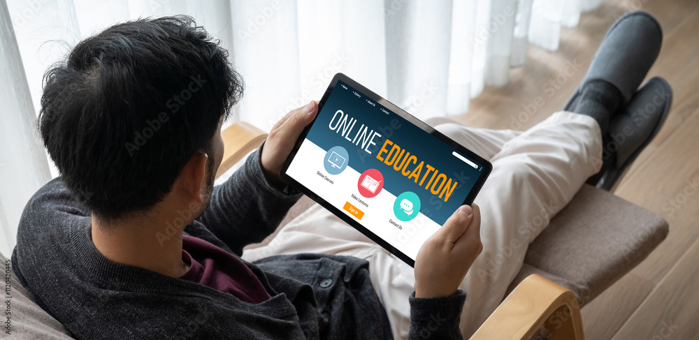 Poster e-learning website with modish sofware for student to study online on the internet network