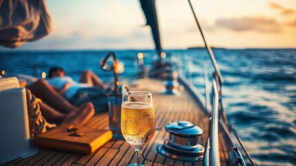 Obraz premium group of friends relaxing on the deck of a yacht