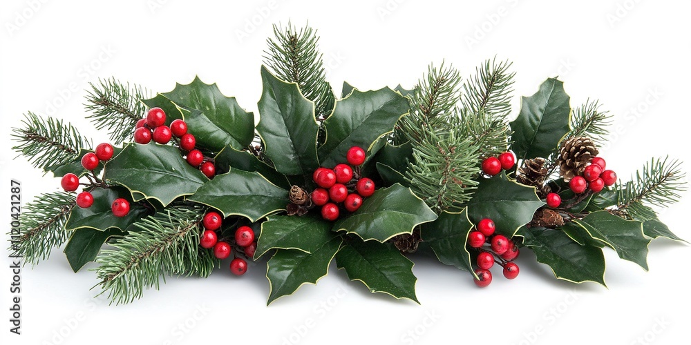 Wall mural Holiday decoration featuring holly, pine, and berries designed for festive table settings